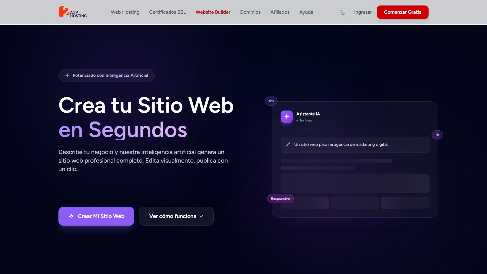 A2P Hosting AI website builder