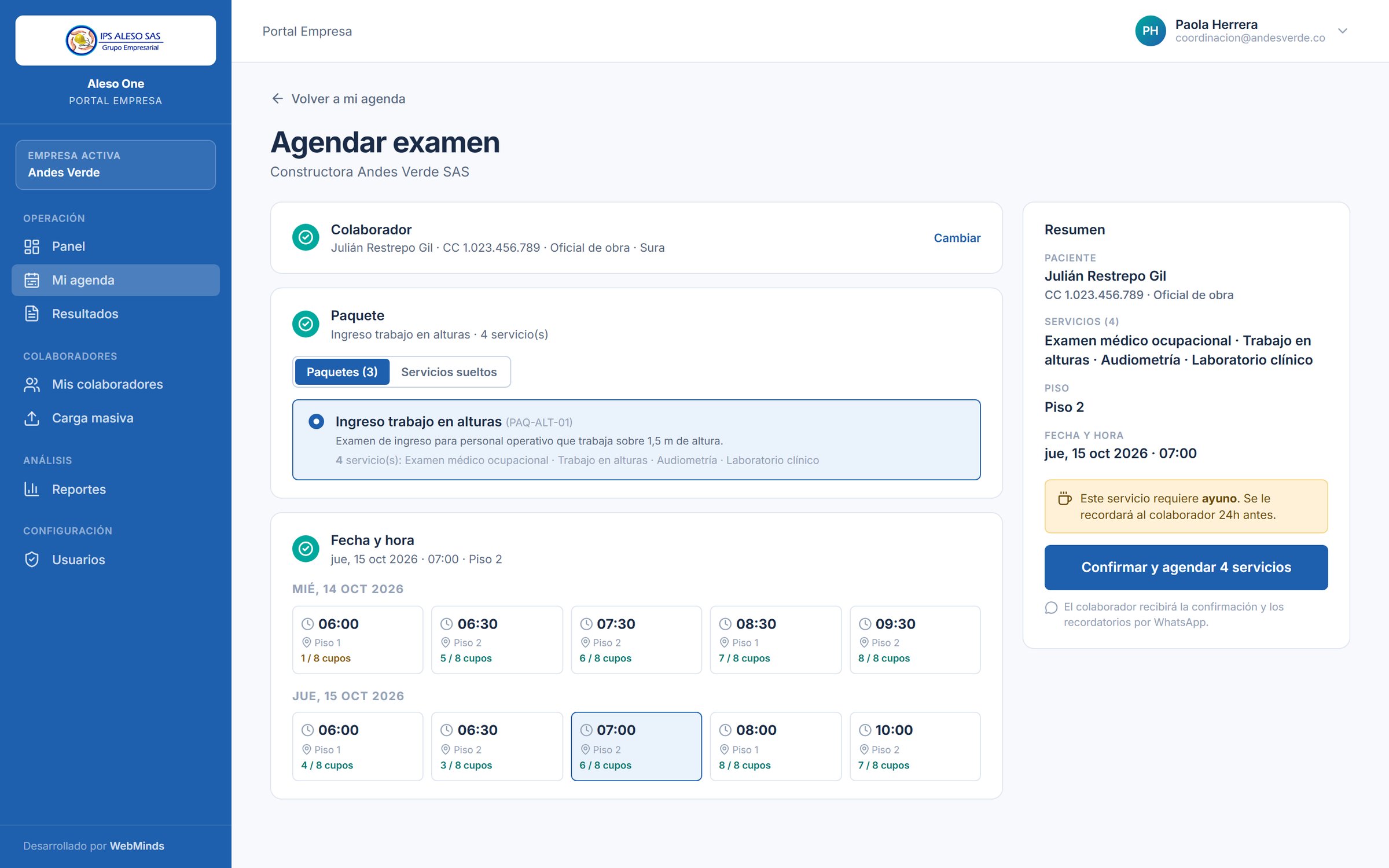 Three-step exam booking with live capacity