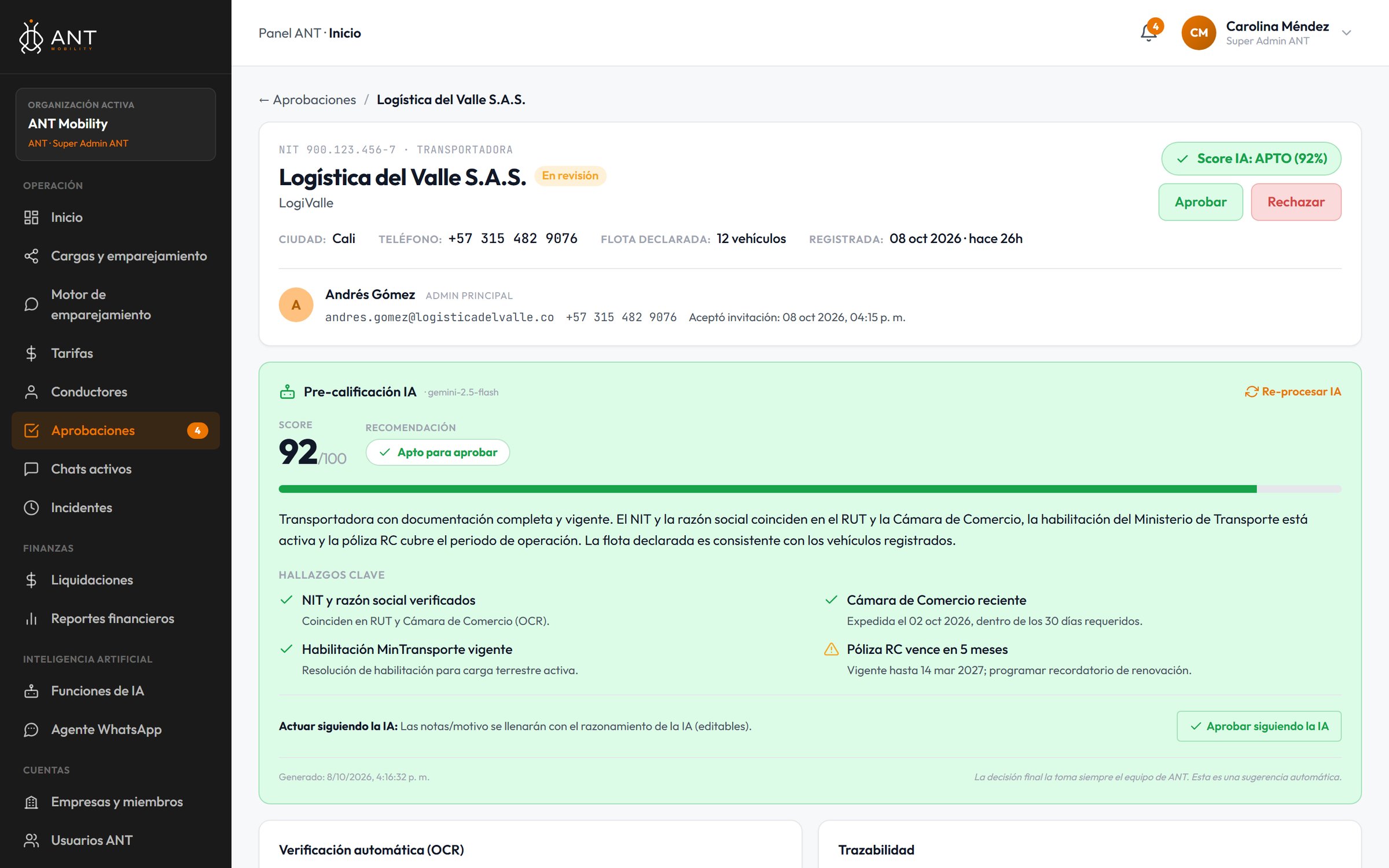 Company approval with AI pre-qualification