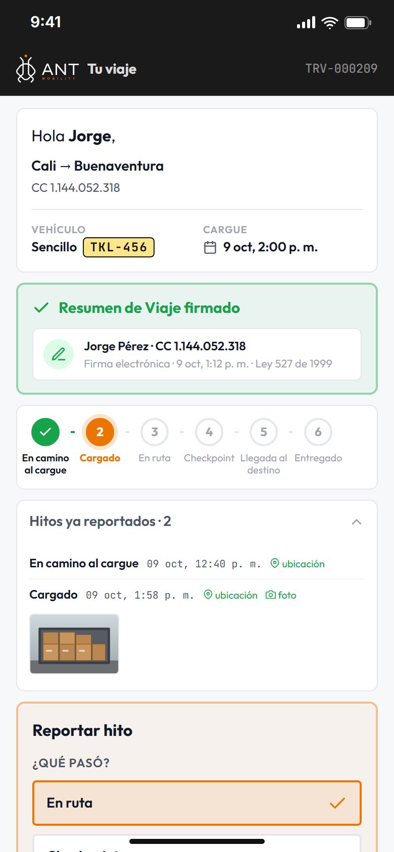 Driver link: signed trip summary and milestone reporting