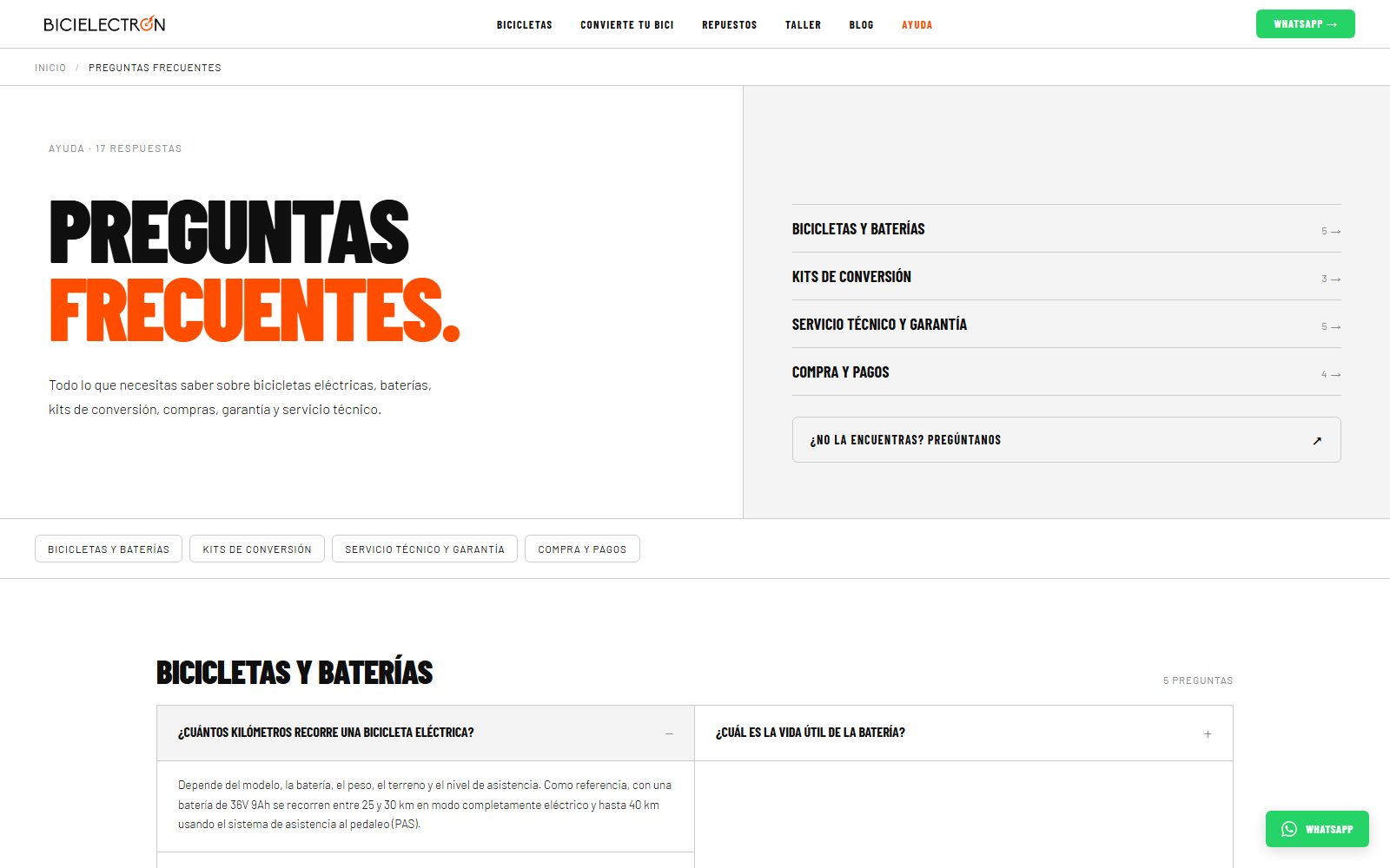 Página de preguntas frecuentes de Bicielectron, nuevo diseño