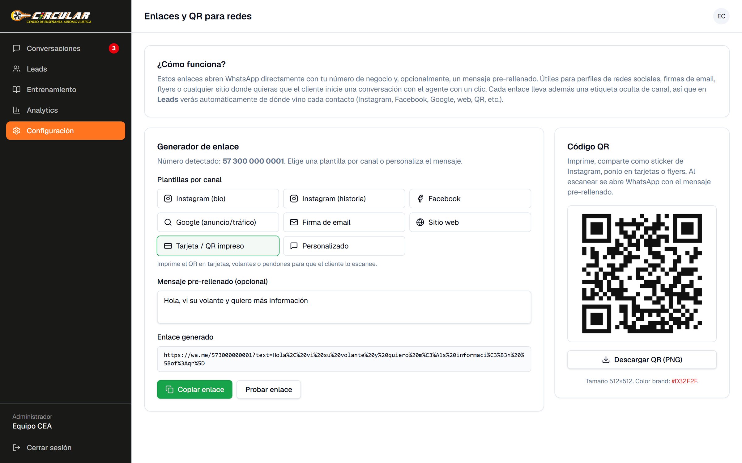 wa.me link and QR generator by channel