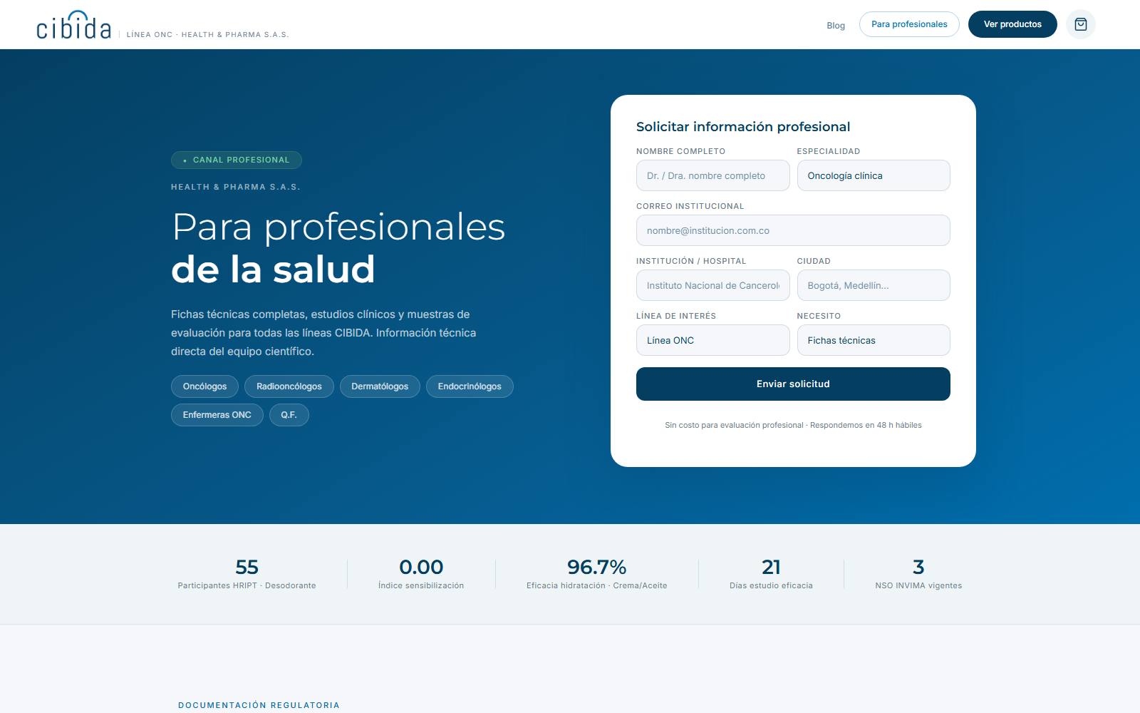 CIBIDA professionals page with request form