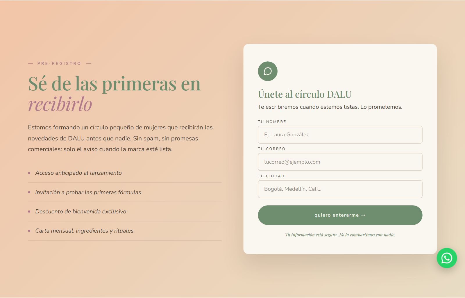 Dalú pre-registration form