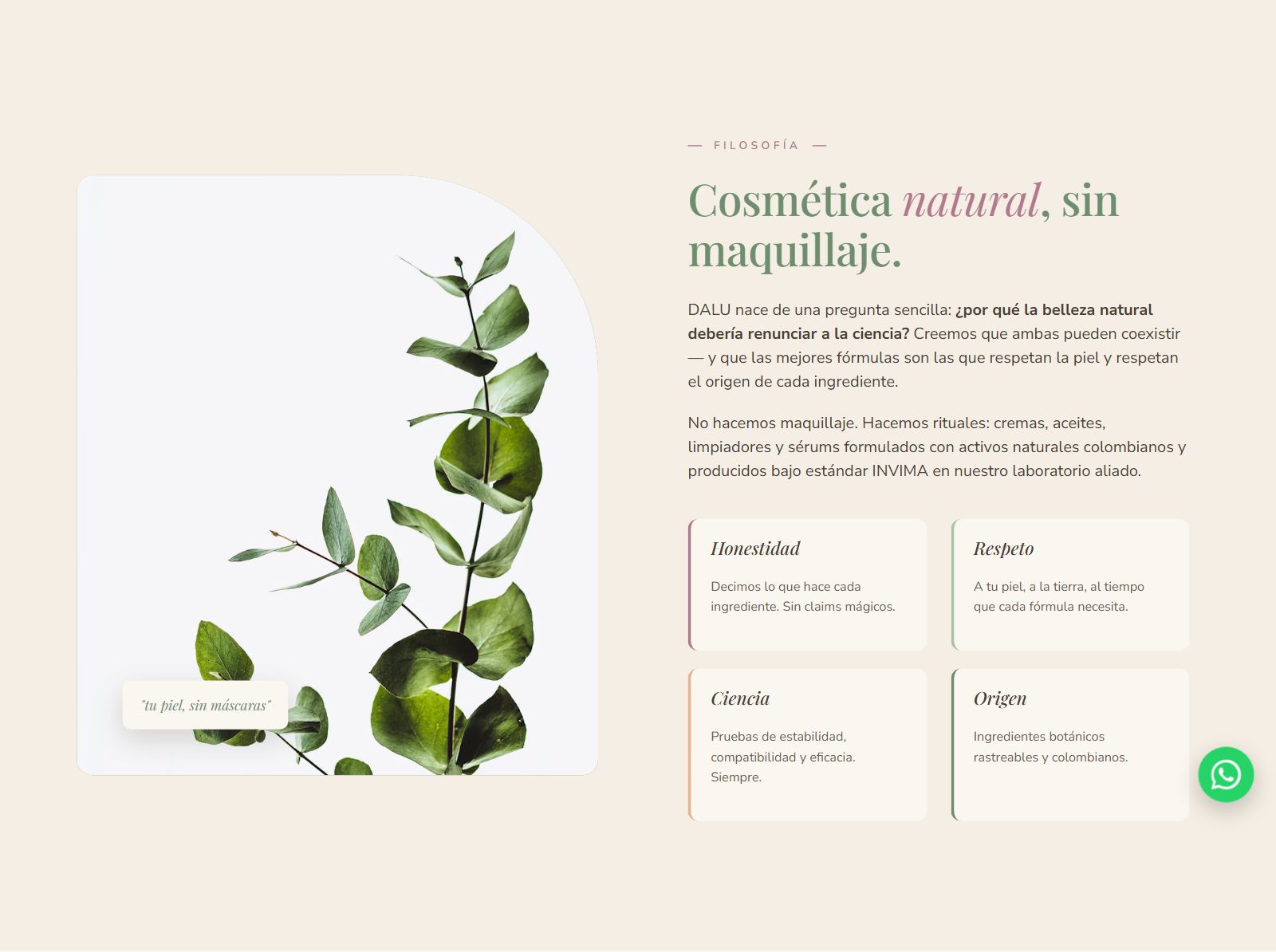 Dalú brand philosophy section