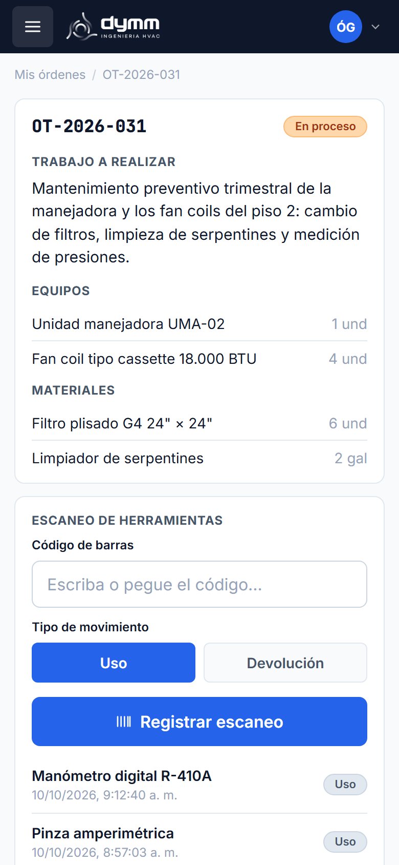 Technician work order on mobile