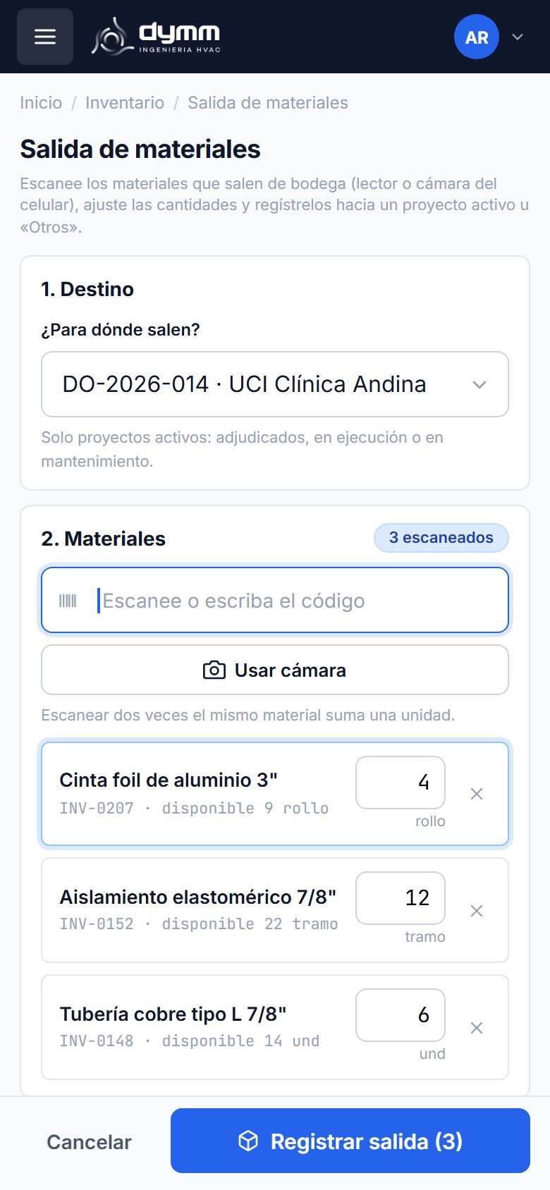 Material release with barcode scanner on mobile