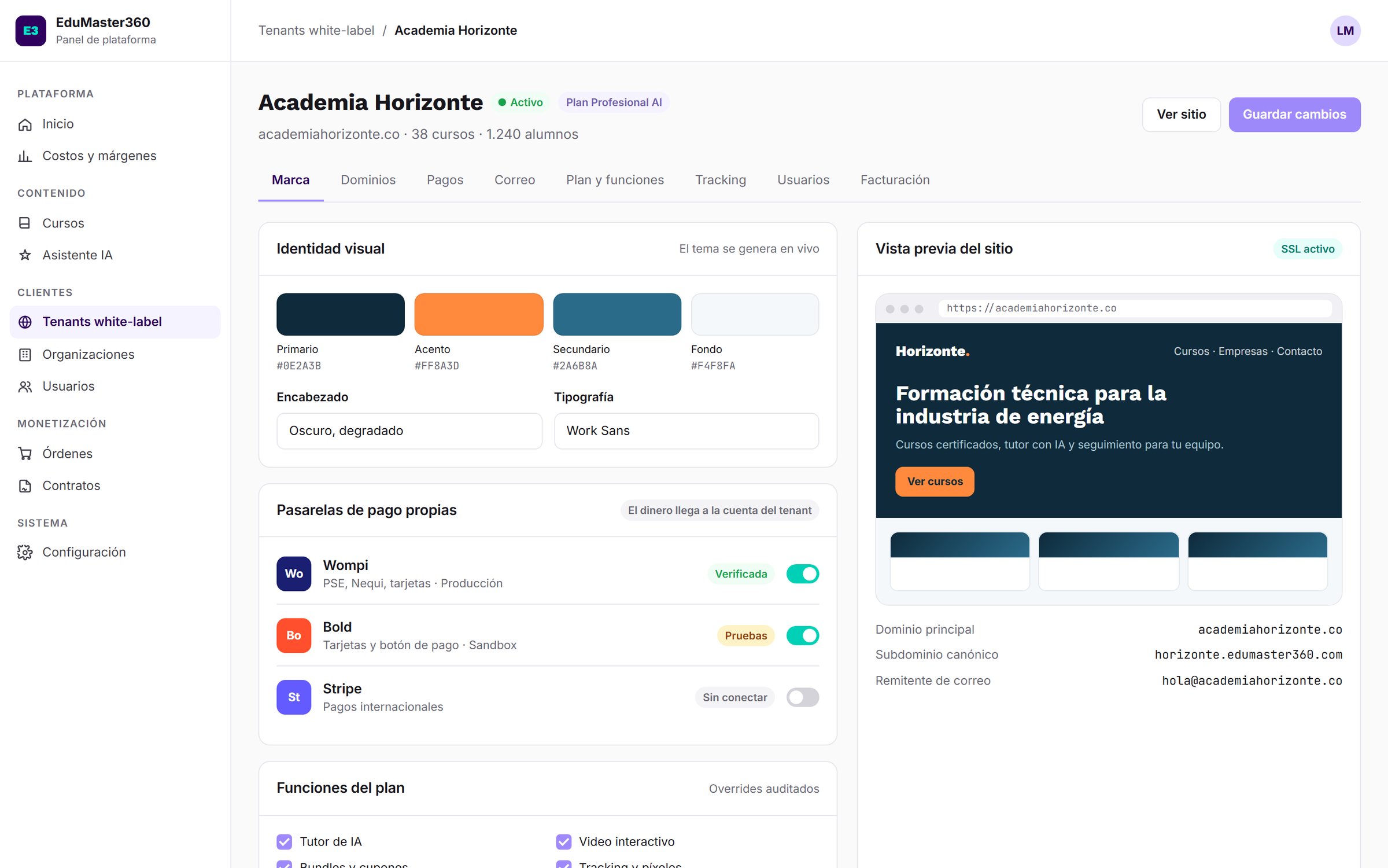 White-label tenant admin