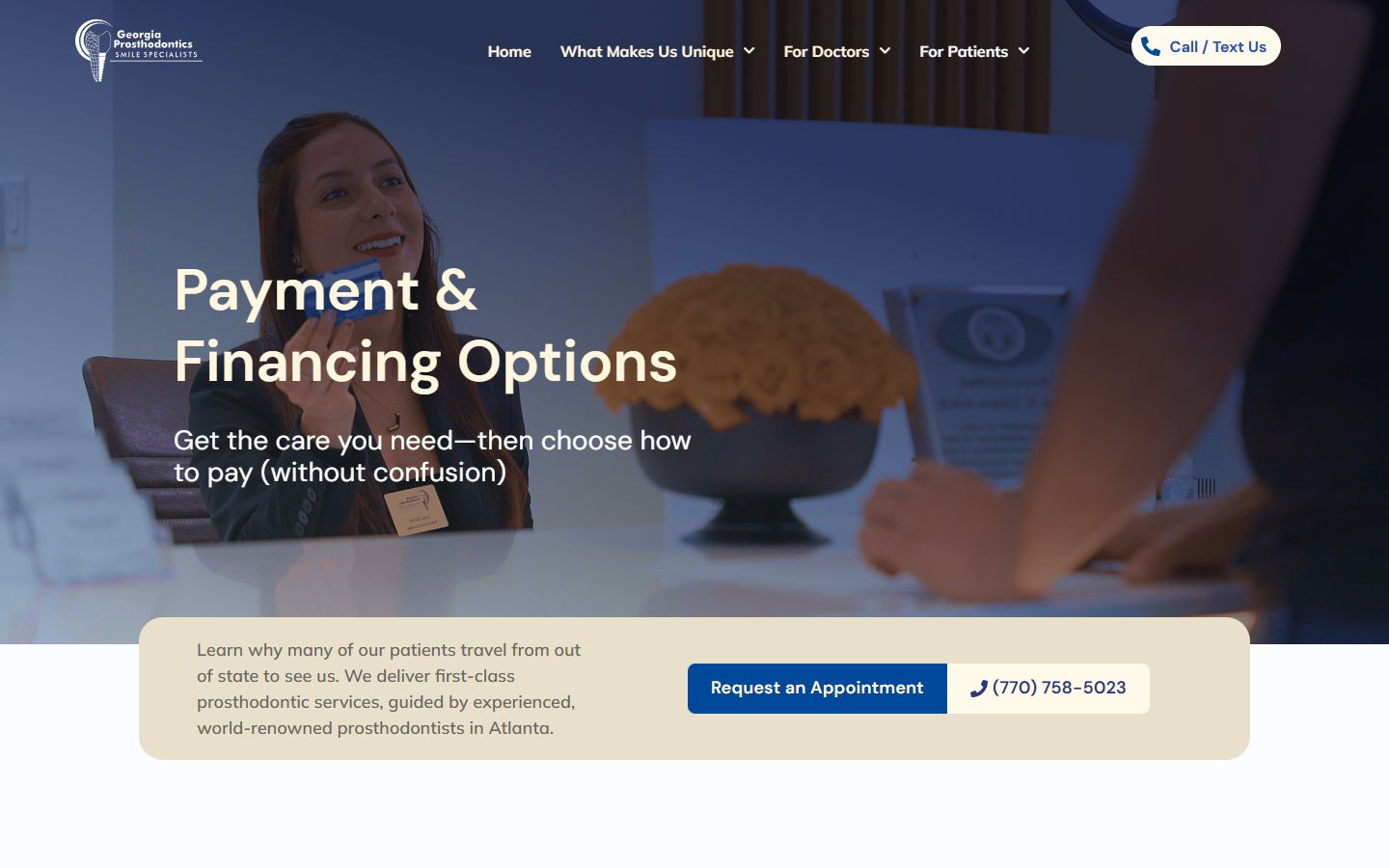 Payment & Financing Options page on georgiaprosthodontics.com