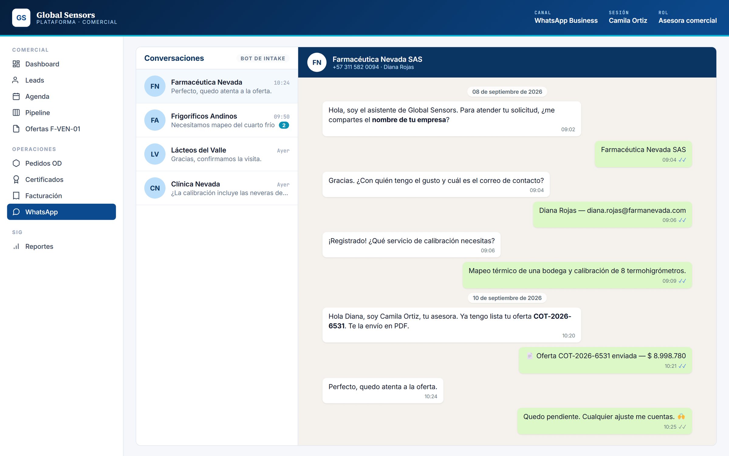 Bandeja de WhatsApp con captación estructurada