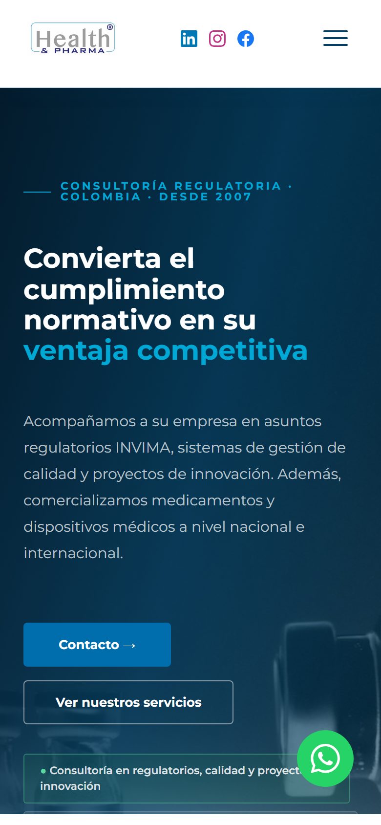 Health & Pharma home page on mobile
