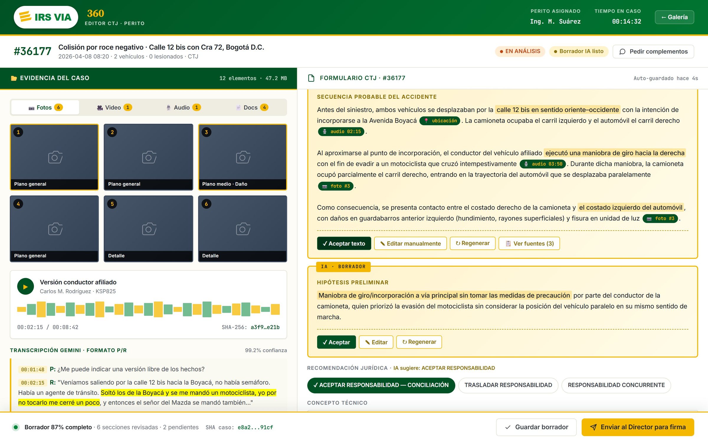 Editor del CTJ del perito con sugerencias de IA