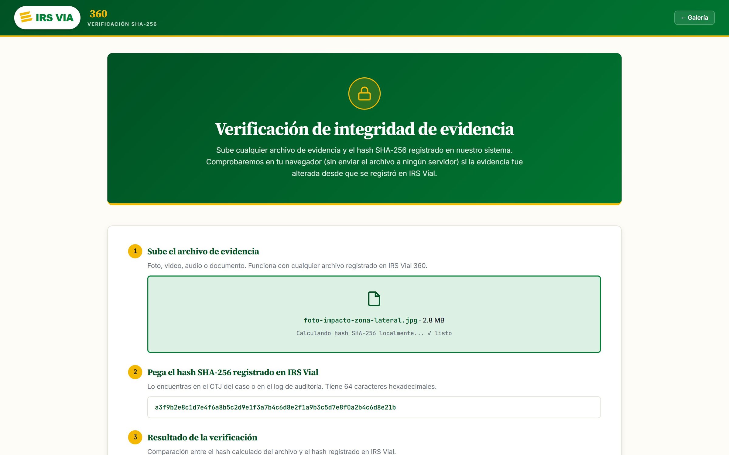 Página pública de verificación SHA-256