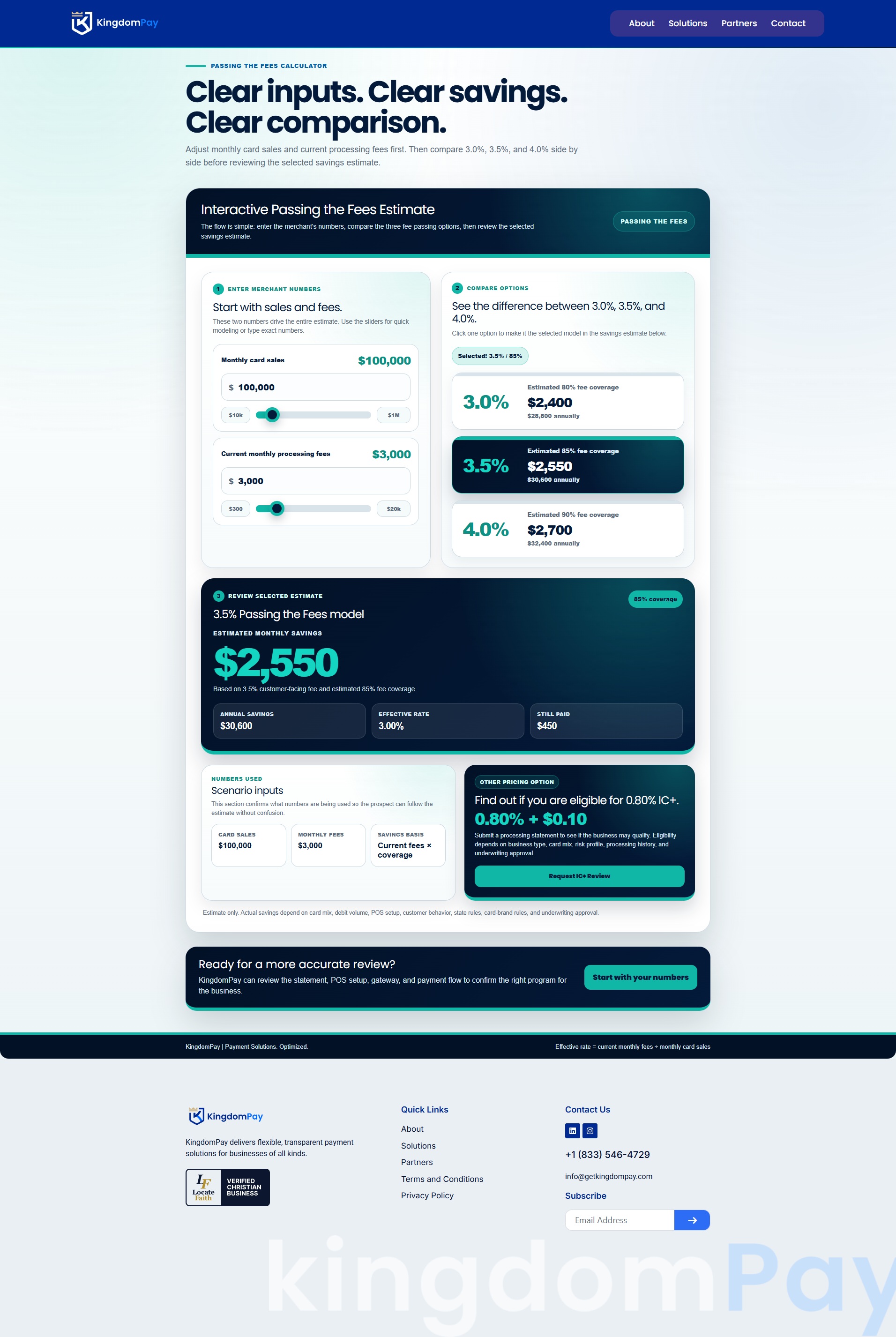 Savings Calculator landing page