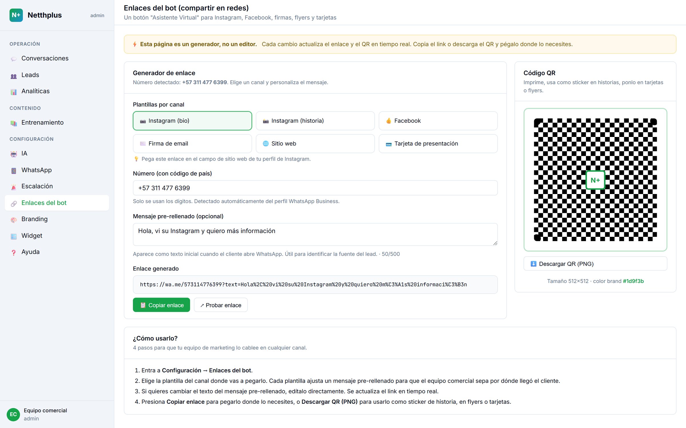 wa.me link and QR generator by channel