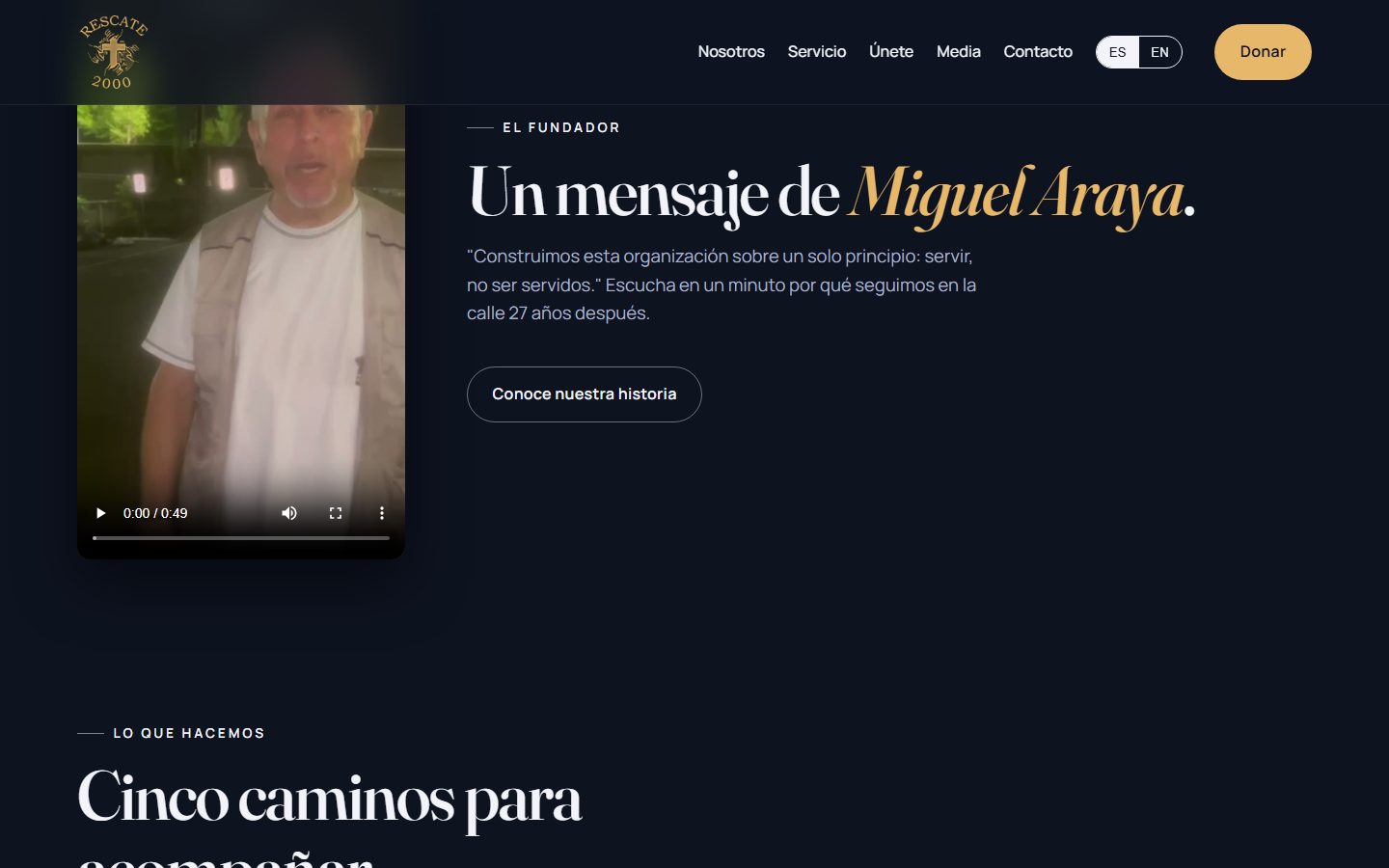 Mensaje en video del fundador en la home