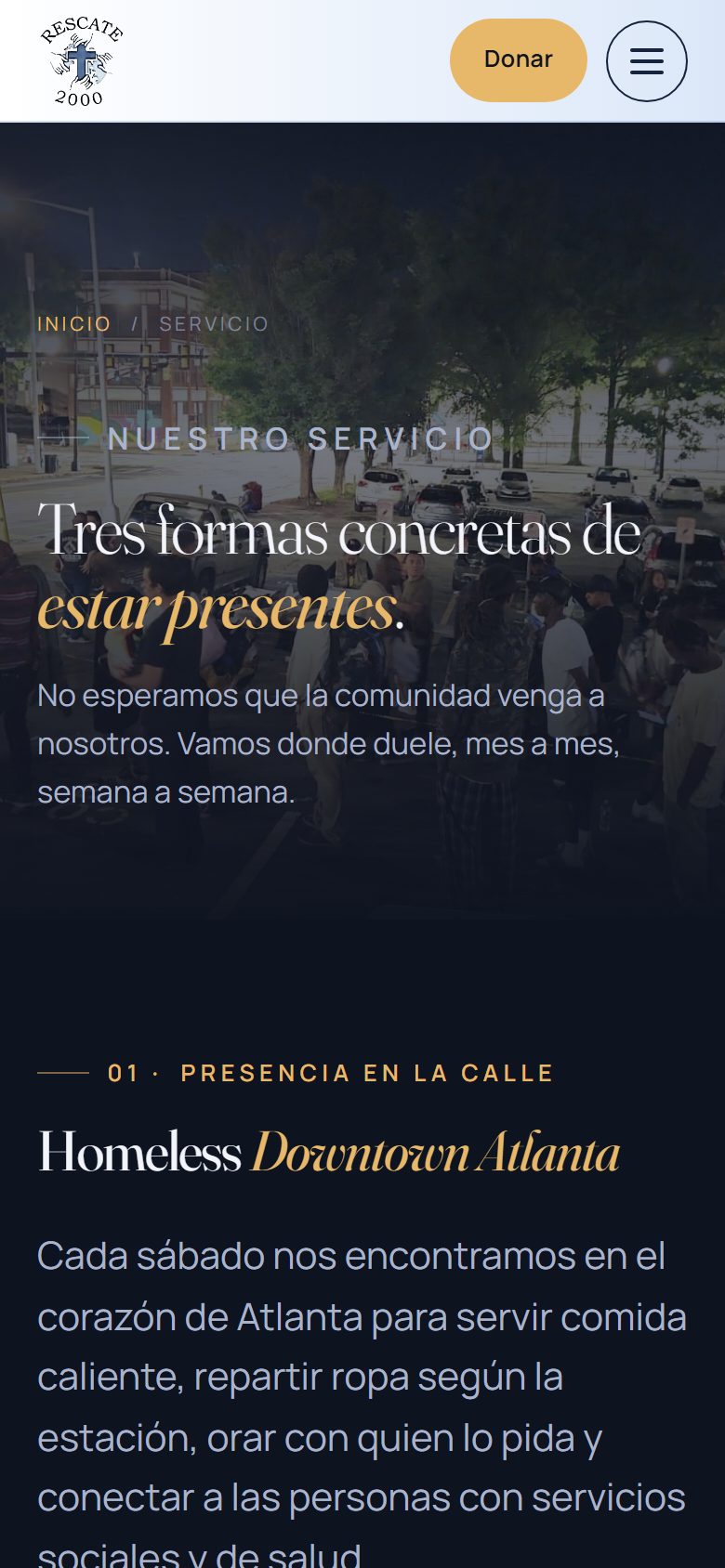 Página de servicio en celular