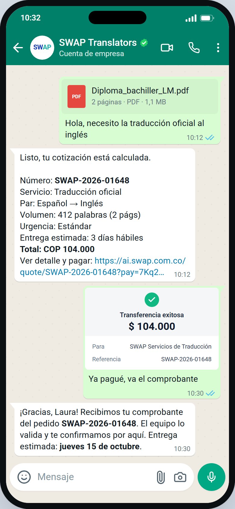WhatsApp AI agent quoting a document