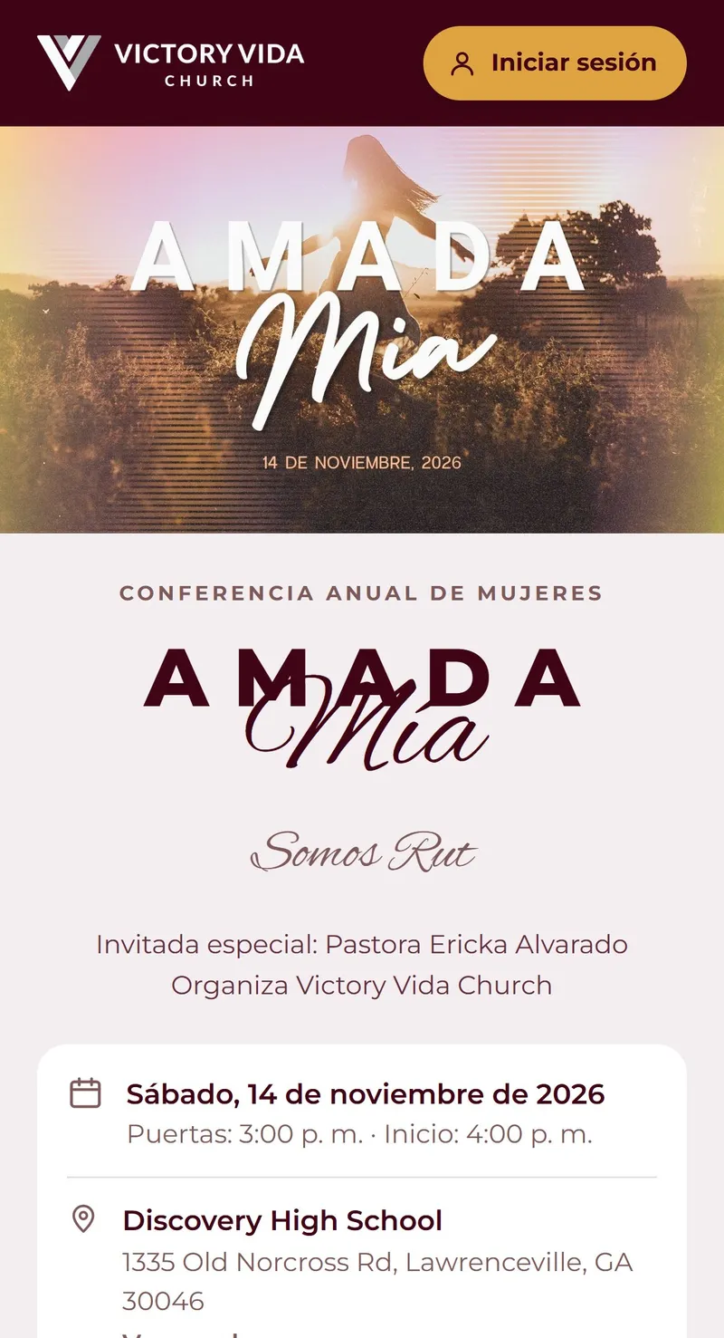 Página pública de una conferencia de mujeres en el celular